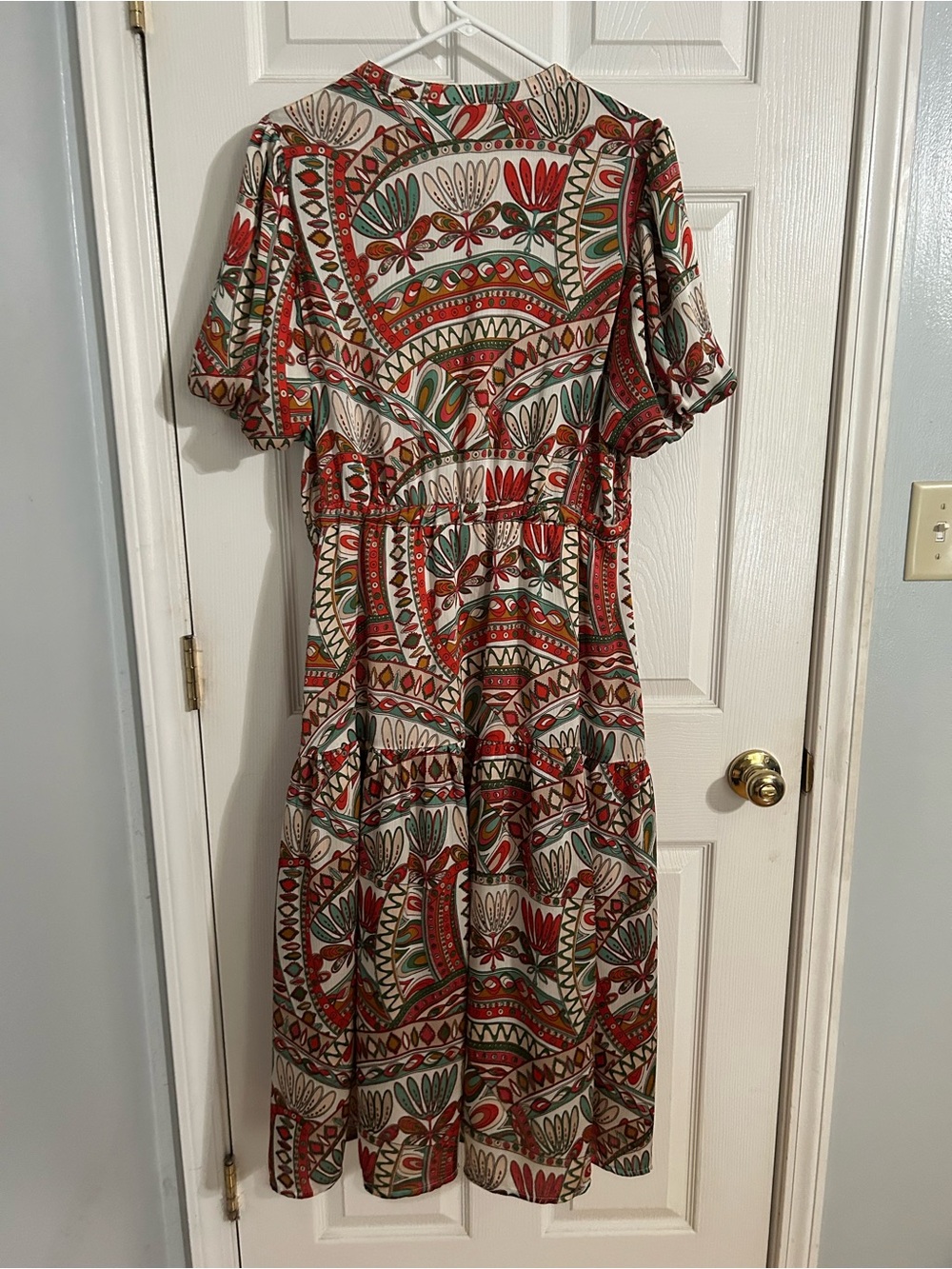 GGO Cream Midi Dress with Red & Green Paisley Print - Picture 2 of 4